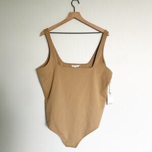 Good American Plus Size Pecan Tan Modern Tank Scuba Thong Bodysuit